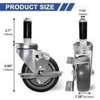 MySit 4 Inches Prep Table Wheels Set of 4, Expanding Stem Casters with Side Brake Fit 7/8", 1", 1-1/8", 1-1/4", 1-3/8"ID Tube Pipe Legs for Stainless Steel Kitchen Cart, Wire Shelving Racks