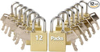 SEPOX® 12 Pcs Ultra-Durable Anti-Rust Outdoor Padlocks - Gold Aluminum, 38mm (1-1/2") with Long Shackle & 24 Same Keys, Ideal for Gate, Storage, Locker, Fence & Lock-Out, High Security