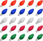 SUNSGNE 25 Pack C7 Multicolor Christmas Replacement Bulbs, Vintage Multicolor Ceramic Light Bulbs for C7 Christmas String Lights, E12/C7 Candelabra Base, 5 Watt