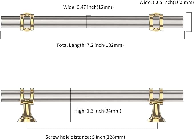 Asidrama 10 Pack 5 Inch(128mm) Gold and Brushed Satin Nickel Kitchen Cabinet Handles, Cabinet Pulls Kitchen Cabinet Hardware Cupboard Handles Drawer Pulls