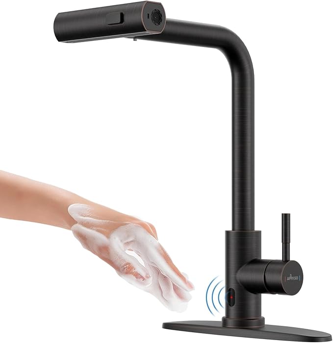 APPASO Touchless Kitchen Faucet with Pull Down Sprayer Oil Rubbed Bronze, Waterfall Touchless Motion Sensor Hands-Free, Single Handle SUS304 Stainless Steel Smart Faucet for Sink