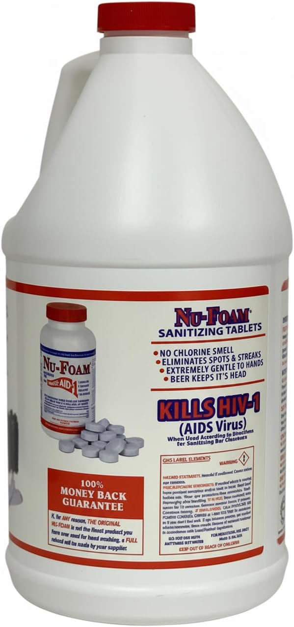Nu-Foam Liquid Detergent for Bar Glassware – Original Streak-Free Solution - Hand Washing Bar, Tavern, Brewery Supplies - Spotless Serving Glasses - Concentrated Formula - Easy On Hands - 64oz Jug