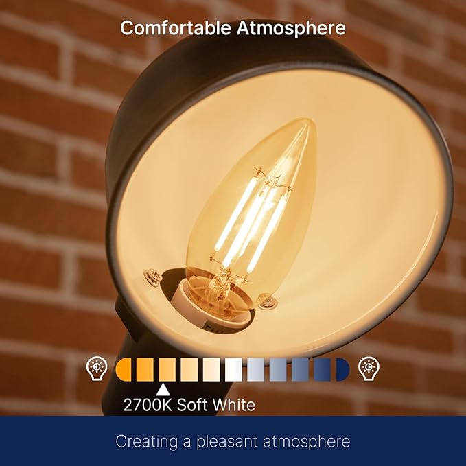 FLSNT LED Candelabra Light Bulbs 60W Equivalent E26 Base, Dimmable B11 LED Chandelier Light Bulbs, 2700K Soft White, 24 Pack UL,CA65 Listed.