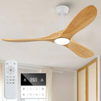 52 inch Natural Wood Ceiling Fan with Light and Remote Control,Ceiling Fans with Lights, 3CCT, Dimmable, Quiet Reversible Motor, Modern Ceiling Fan for Bedroom Indoor/Outdoor Use