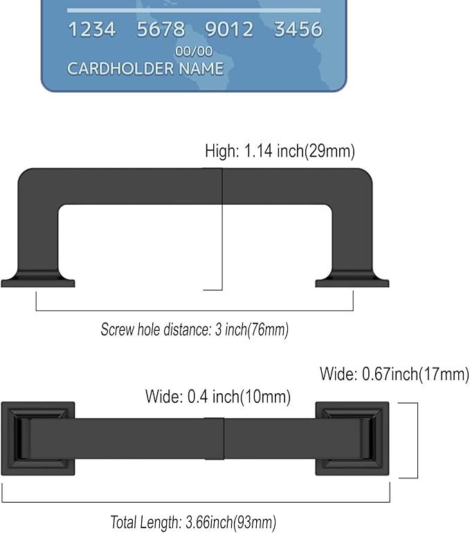 6 Pack 3 Inch Matte Black Cabinet Pulls - Kitchen & Dresser Handles