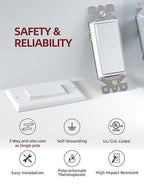 AIDA 3 Way Decorative Light Switch, 15Amp, 120/277 Volt, AC Decorator Rocker Paddle Wall Switch Replacement, UL Listed - Residential and Commercial Grade (20 Pack,Glossy White)