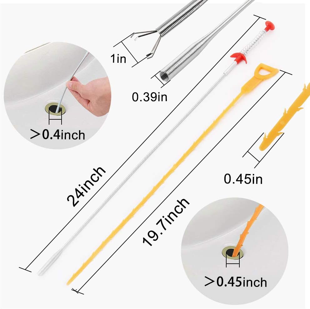 Omont 6 Pack Drain Hair Remover, 24 Inch Flexible Sink Snake Tool for Clogged Pipes and Tubes, Orange Drain Cleaner