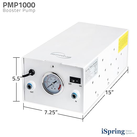 iSpring PMP1000 Water Booster Pump for High Capacity RO Membrane and Commercial Reverse Osmosis System Up to 120 psi, 3/8” Quick Connect Fitting