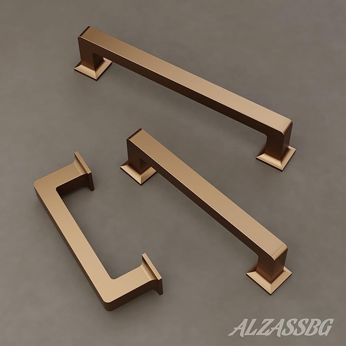 Alzassbg 6 Pack Champagne Bronze Cabinet Pulls, 5 Inch(128mm) Hole Centers Cabinet Handles Square Kitchen Hardware for Cabinets AL3046TGP