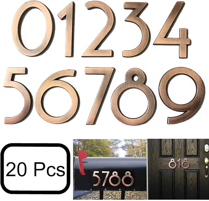 Diggoo 20 Pack Mailbox Numbers 0-9, 2.76 Inch High, Door Address Numbers Stickers for Apartment, House, Room, Office, Cars, Trucks, Bronze Plating Process Number Sign