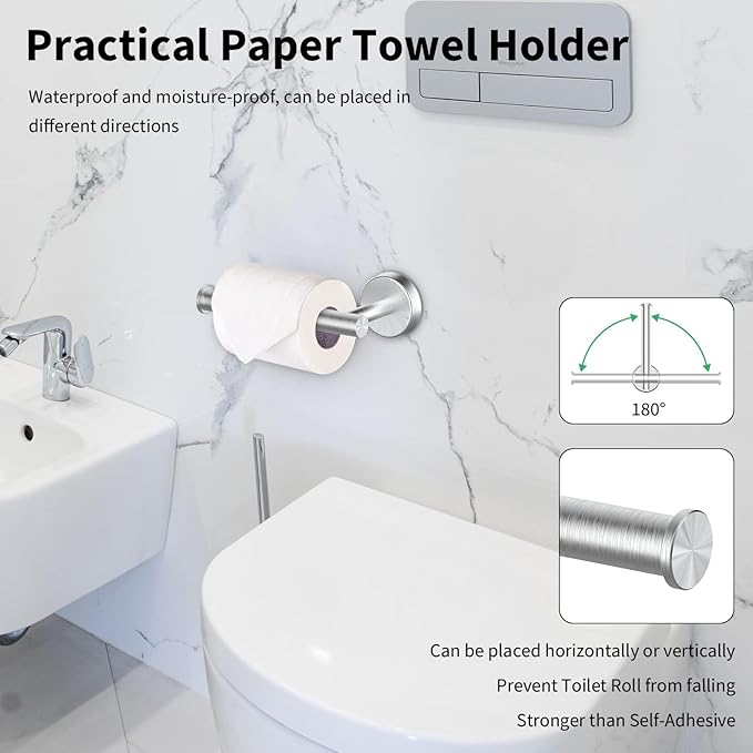 10-Pieces Bathroom Hardware Set, Includes 24 Inch Towel Racks for Bathroom Wall Mounted, Toilet Paper Holder, Towel Hooks for Bathrooms, Towel Rings for Bathroom Wall (Brushed Nickel)