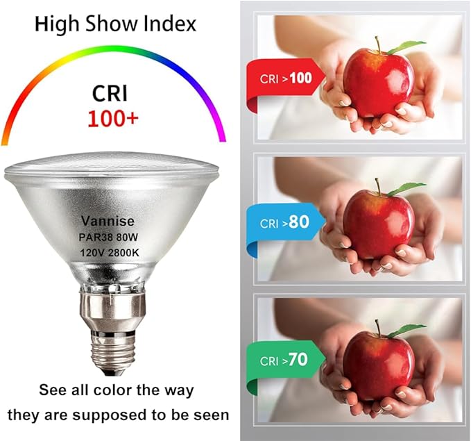 PAR38 Halogen Flood Light 80W 120V, High Output 1500LM PAR 38 Flood Light Bulbs Warm White 2800K, 80W PAR38 Dimmable with E26 Base, Long Lasting Halogen PAR 38 Outdoor Flood Light Bulbs