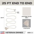 Iron Forge Cable Weatherproof 25 Ft Outdoor Extension Cord with 3 Outlets - 16/3 SJTW Heavy Duty Beige Extension Cord 3 Prong - 13 Amp Power Cable