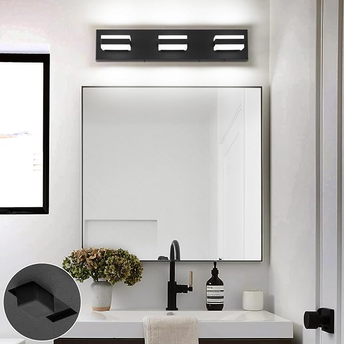 SOLFART 5 Color Temperature Adjustable Black 3 Lights Bathroom Vanity Fixtures, LED Vanity Light Over Mirror, Bathroom Light Fixture for Vanity