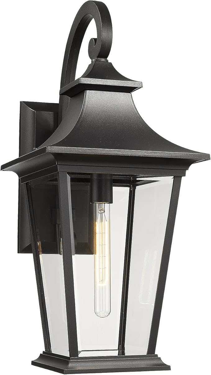 Emliviar Large Outdoor Wall Light, 25" Modern Front Porch Light for House, Clear Glass in Black Finish, XE220B BK