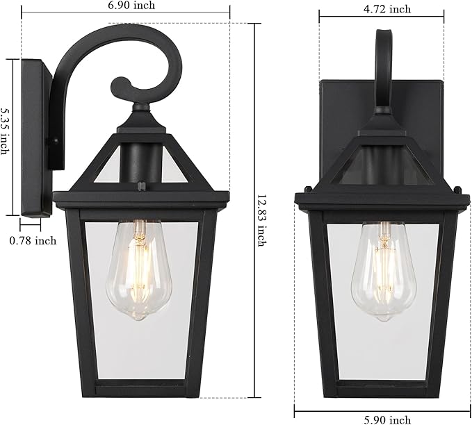 Colonial Outdoor Light Fixture, Exterior Light Sconces with Clear Glass for Front Porch, Waterproof Outdoor Wall Lantern in Black Finish for Home, 2PACK