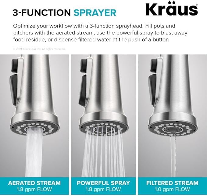 KRAUS Britt 2-in-1 Commercial Style Pull-Down Single Handle Water Filter Kitchen Faucet for Reverse Osmosis or Water Filtration System in Spot Free Stainless Steel, KFF-1691SFS
