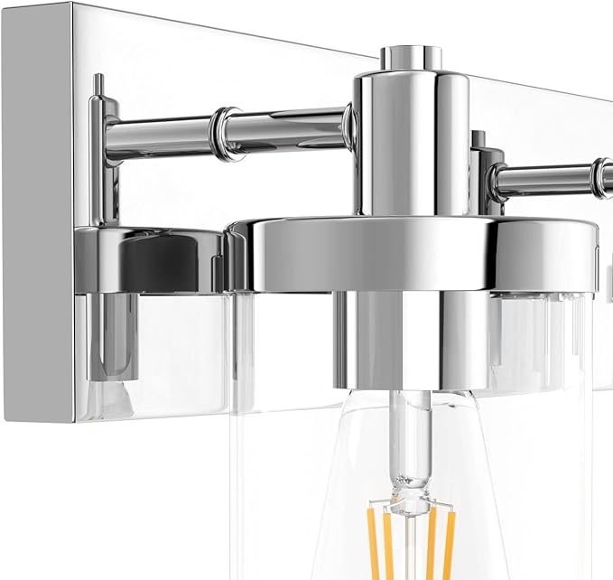 Aipsun Chrome Vanity Light for Bathroom 3 Light Farmhouse Bathroom Lights Fixtures Over Mirror with Clear Glass Shade(Exclude Bulb)