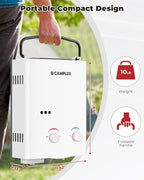 CAMPLUX Tankless Water Heater Outdoor, 1.32 GPM Portable Propane Camping Water Heater, 5L, AY132, White