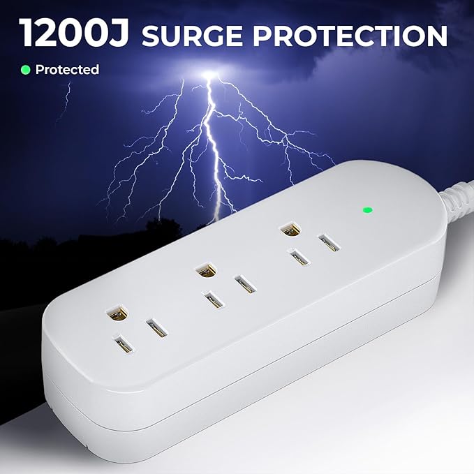Outdoor Power Strip Weatherproof, IPX6 Waterproof Surge Protector with 3 Wide Outlets, 1625W/13A, 6FT Extension Cord, Wall Mountable for Indoor Outdoor, UL FCC Listed-White