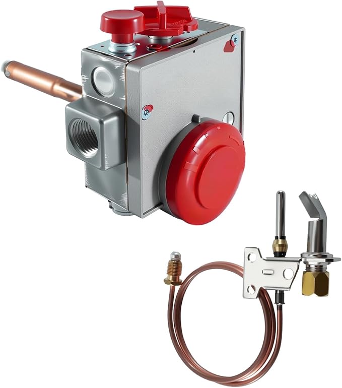 110-326 Gas Water Heater Control Valve, Natural Gas Thermostat with Copper Probe, Water Heater Replacement Parts Gas Control Valve with 1-3/8" Shank, 3-1/2" W.C