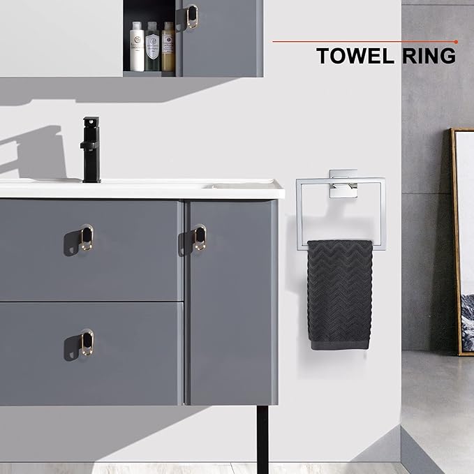 4-Piece Bathroom Hardware Set Chrome Bath Towel Bar Holder Sets Wall Mounted Stainless Steel Bathroom Accessory Kit, Polished Chrome 23.6 Inch