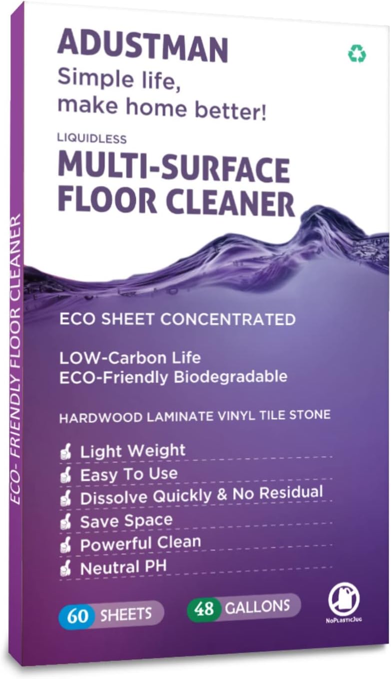 Eco Friendly Floor Cleaner Concentrated Biodegradable Cruelty-Free Hard-Surface Hardwood Laminate Vinyl LVT LVP Marble,Plastic Free Light-weight Refill Lavender 60 Sheets Perfect for Mop Buckets