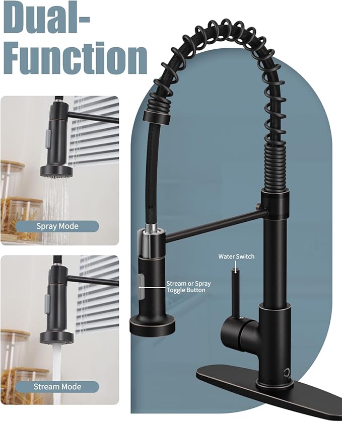 Oil Rubbed Bronze Single Handle Kitchen Faucet Set with Pull Down Sprayer and Soap Dispenser, 17-inch Tall