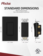 AIDA Single Pole Rocker Decora Light Switch, 15 Amp Self-grounding Electrical Light Switches, Residential Grade, UL Listed (50, Matte White, Wall Plate Included)