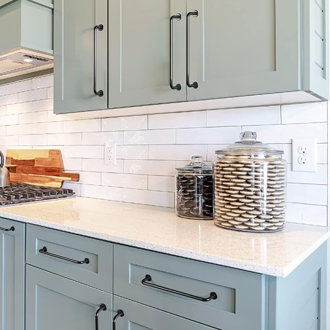 Goo-Ki 6 Pack Matte Black Cabinet Handles, 7.56 Inch(192mm) c-c Solid Drawer Pulls Bar Pull Modern Kitchen Hardware for Dresser Wardrobe Cupboard Bathroom, 9338MB-192