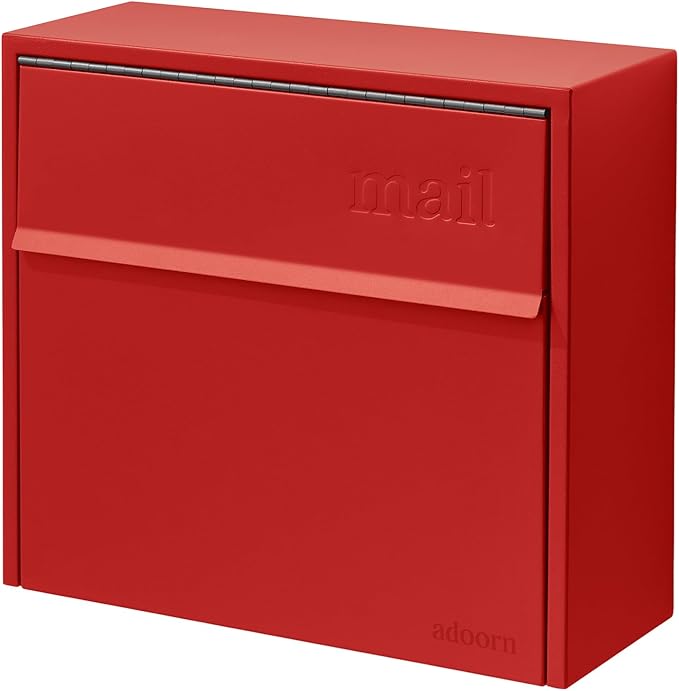 Wall Mount Mailbox - Small, Anti-Theft Locking Mailbox, Weatherproof Mailboxes for Outside The House, 13.5" H x 15" L x 5.5" D - Red