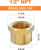 GASHER 1/2"NPT Brass Pipe Cap, NPT Female Thread Socket Pipe End Cap Plugs Fitting 5PCS