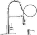 APPASO Kitchen Faucet with Soap Dispenser, SUS304 Pull Down Kitchen Faucet Commercial Single Handle High Arc Faucet for Kitchen Sink, Brushed Nickel
