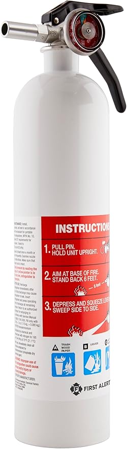 First Alert Marine1 Fire Extinguisher, UL Rated 1-A:10-B:C, White, FE1A10GR with Metal Bracket Bundle