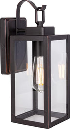LIT-PaTH Outdoor Wall Lantern, Wall Sconce as Porch Lighting Fixture, E26 Medium Base Max 60W, Anti-Rust Metal with Glass Shade, Oil Rubbed Bronze Finish, 1-Pack
