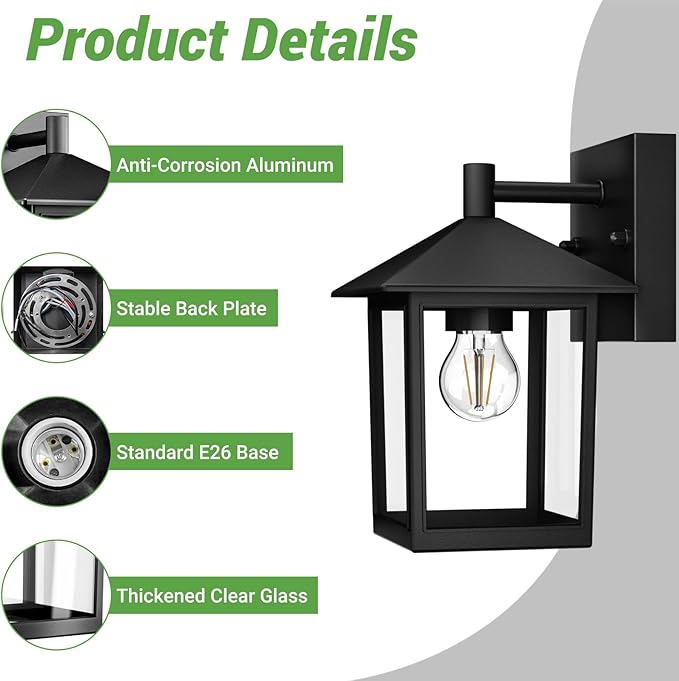 zemty Outdoor Wall Light Fixtures, Matte Black Exterior Front Porch Light with E26 Socket, Waterproof Exterior Wall Sconce Lighting Lamp for House, Doorway, Garage(Bulb Not Include)