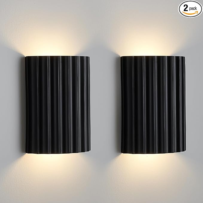 Black Gypsum Modern LED Wall Sconces Wall Lighting Set of 2, Indoor Hardwired Walls Mount Light Fixtures Up Down Lamp for Hallway Bedroom Living Room Dining Room【Bulbs Included】