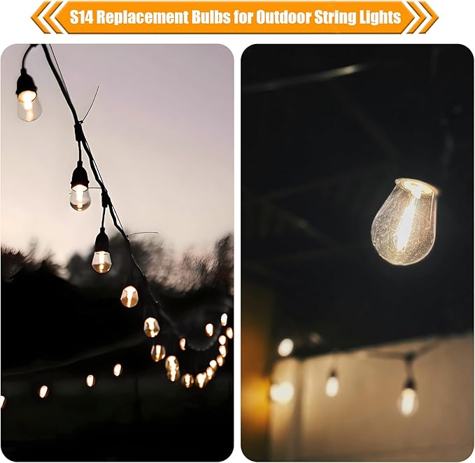 25 Pack S14 Replacement Bulbs for String Lights, 1W LED Waterproof Shatterproof Outdoor Light Bulbs, 2200K Amber Warm White, E26 Base, Non-Dimmable