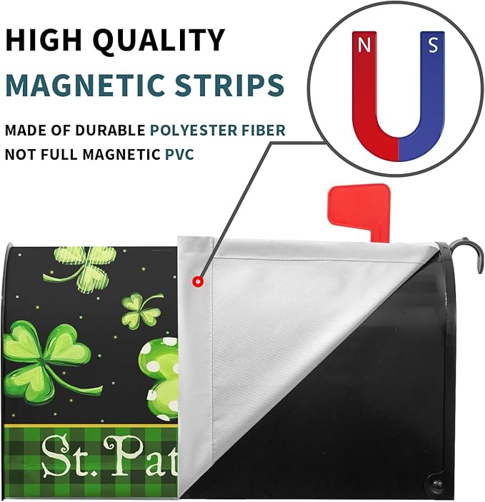 Kawani St Patrick's Day Magnetic Mailbox Covers Green Shamrock Lucky Clovers Mailbox Covers Magnetic Standard Size 21x18 Inch St Patricks Day Post Letter Box Cover for Garden Yard Decor