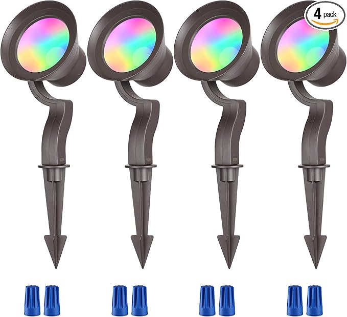 LEONLITE 10W RGB Low Voltage Landscape Lights, Color Changing Wall Wash Landscape Lighting Outdoor, 12V LED Landscape Spotlights, Uplight, ETL Listed, Aluminum, IP65 Waterproof, Pack of 4