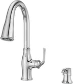 Pfister Rosslyn Kitchen Faucet with Pull Down Sprayer and Soap Dispenser, Single Handle, High Arc, NSF Certified, Polished Chrome Finish, F5297RSSRC