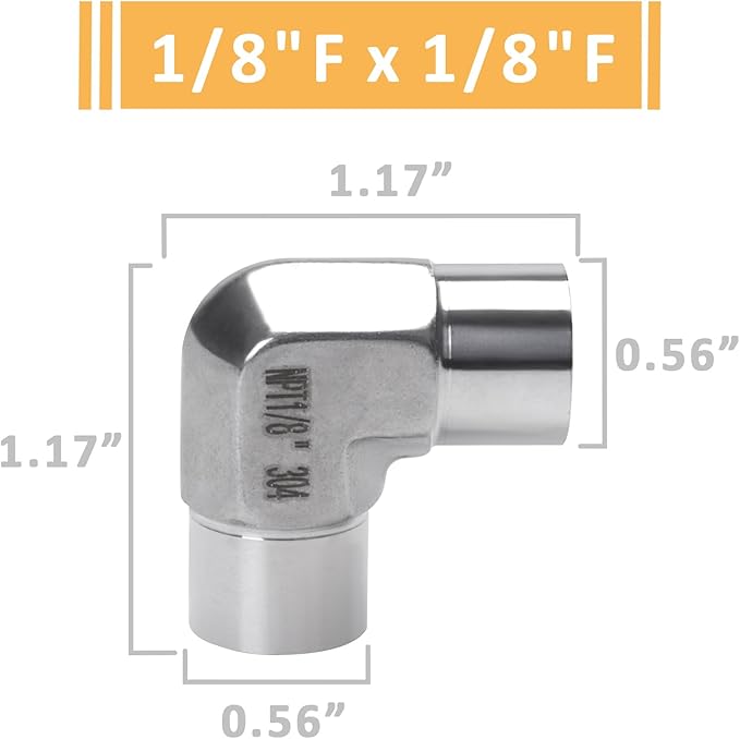 90 Degree Street Elbow - 1/8" NPT Female to 1/8" NPT Female Stainless Steel 304 Heavy Duty Forged Barstock Street Elbow Adapter Pipe Fitting (pack of 2)