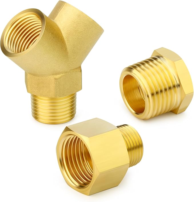 GASHER 2PCS Brass Pipe Fitting Male Branch Tee Y Adapter 1/2" NPT Female x 1/2" NPT Female x 1/2" NPT Male
