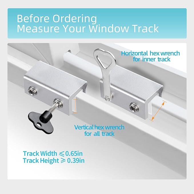 Window Locks 4 Sets Sliding Window Lock with Key for Vertical Horizontal Sliding Windows Doors Adjustable Aluminum Window Stop for Up and Down Home,Bedroom,Office(Silver Large)