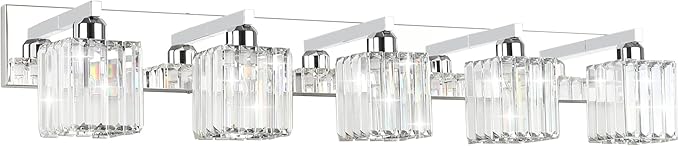 Aipsun Bathroom Light Fixtures Modern Vanity Light for Bathroom Crystal Chrome Vanity Light 5 Light (Exclude Bulb)