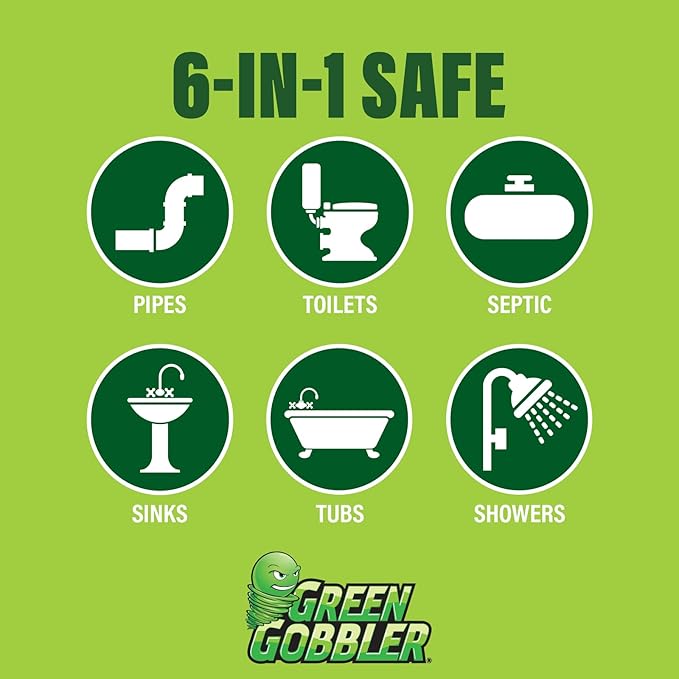 Green Gobbler Liquid Hair Drain Clog Remover & Cleaner, For Toilets, Sinks, Tubs - Septic Safe (6)