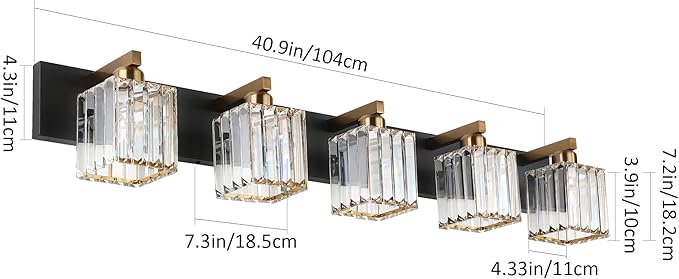 Aipsun Modern Vanity Light Bathroom Lighting Fixtures 5 Light Crystal Bathroom Vanity Light Fixtures (Exclude Bulb)