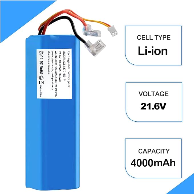 4.0Ah Battery Replacement，Compatible with Tineco iFloor 3, Floor ONE S3, Floor one S3 Breeze Cordless Wet Dry Vacuum Cleaner, Li-Ion 21.6V Battery。