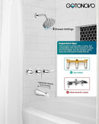 gotonovo 3 Handle Tub Shower Faucet Set, Bathtub Shower Fixture,Bathroom Tub and Shower Faucet Combo Shower System Complete Tub and Shower Trim Kit with 6 Settings Showerhead Polished Chrome