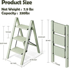 Taranta 3 Step Ladder,Aluminum Lightweight Folding 3 Step Stool with Anti-Slip Wide Pedal,330lbs Capacity Step Ladder for Household,Kitchen,Office - Fairyland Green